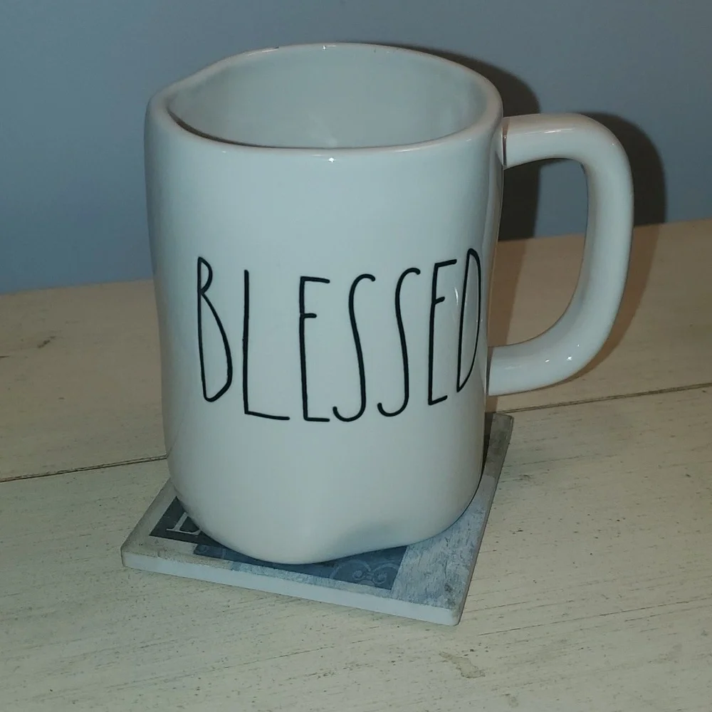 Rae Dunn “Blessed” coffee mug cup off white good used condition